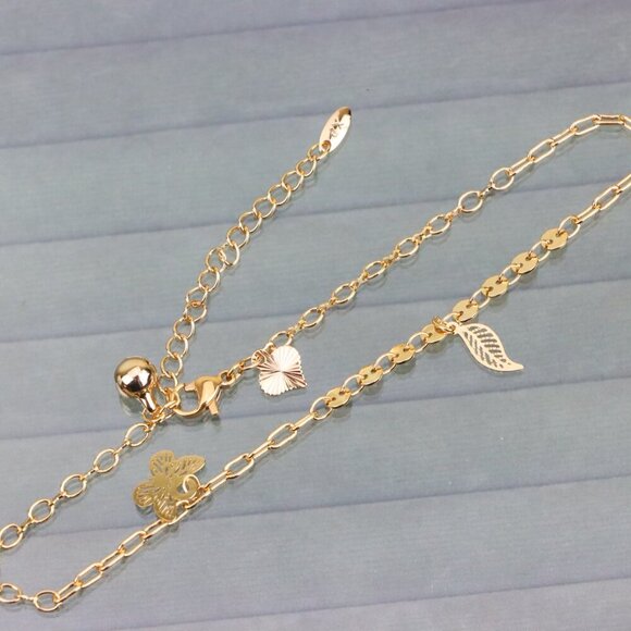 "Rose Gold Butterfly and Leaf Charm Anklet for Women, XPAL1040 - Picture 1 of 12